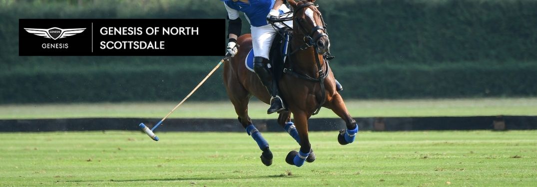 Polo Player Riding a Horse with Mallet and Earnhardt Genesis of North Scottsdale Logo