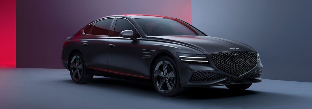 Gray 2022 Genesis G80 with Red and Gray Background