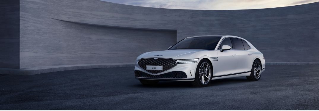 White 2023 Genesis G90 Front Exterior in a Parking Lot